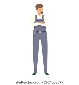 Confident male mechanic is standing with his arms crossed and smiling