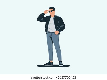 Confident Man Adjusting Sunglasses Vector — Cool Flat Illustration