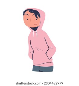 Confident Man Character in Hoody with Satisfied Face Expressing Self Pride Vector Illustration