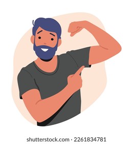 Confident Man Perform his Muscles and Powerful Fit Body. Assertive Self-assured Male Character Stand in Unwavering Posture Showing Confidence And Determination. Cartoon People Vector Illustration