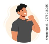 Confident Man Pointing At Himself With A Big Smile, Radiating Positivity And Self-assurance. Male Character Promoting Self-esteem, Self-help, Motivation, Personal Branding. Cartoon Vector Illustration