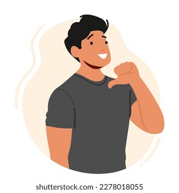 Un Hombre Confiado Se Apunta A Sí Mismo Con Una Gran Sonrisa, Radiando Positividad Y Autoseguridad. Carácter masculino que promueve la autoestima, la autoayuda, la motivación, la promoción de marca personal. Ilustración del vector de dibujos animados