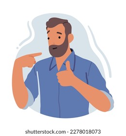 Confident Man Pointing To Himself With Cheerful Expression. Concept of Positivity, Self-assurance, Emphasizing Personal Growth, Individuality, Or Self-improvement. Cartoon People Vector Illustration