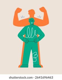Confident man with power and strength in spirit. Self-confidence and motivation concept. Colorful vector illustration
