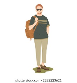 confident man standing in casual outfits and bring bag illustration