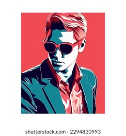 Confident man in suit and sunglasses vector icon isolated