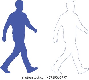 Ein selbstbewusster Mann geht mit Absicht allein und verströmt ein Gefühl von Entschlossenheit und Ehrgeiz. Diese Silhouette vermittelt ein starkes, modernes Gefühl, perfekt für Business- und Lifestyle-Anwendungen. Nutzen Sie es, um Motivation, Erfolg und Professionalität in Ihren Projekten zu repräsentieren.