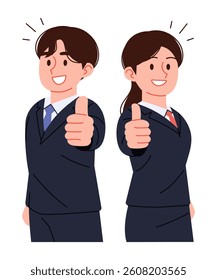 Confident man and woman giving thumbs up. Business concept people illustration.
