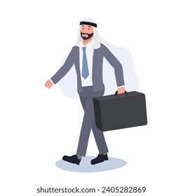 Confident Middle Eastern Entrepreneurม Arab Businessman Walking with Suitcase.