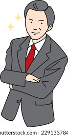 Confident middle-aged man in suit with arms crossed.