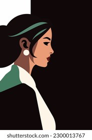 Confident modern feminism woman portrait black and green paint artwork poster vector flat illustration. Strong independent fashion female face concept of gender equality self acceptance and girl power