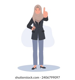 Confident muslim businesswoman  in Hijab Showing Approval Thumbs Up.