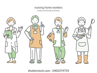confident nursing home workers, simple illustration  svg