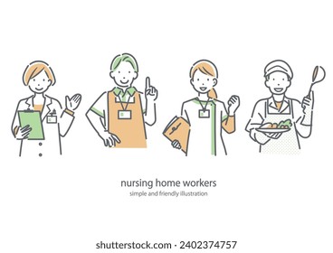 confident nursing home workers, simple illustration 