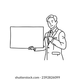 A confident office worker giving a presentation.
Hand drawn style vector design illustrations..