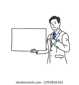 A confident office worker giving a presentation.
Hand drawn style vector design illustrations..