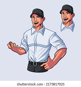 confident office worker smiling wearing black caps