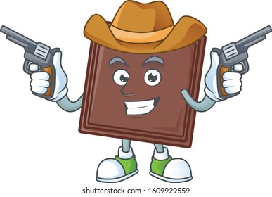 Confident one bite chocolate bar Cowboy cartoon character holding guns