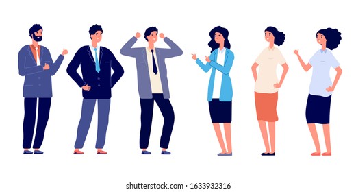 Confident people. Victory poses, young guys winning. Group of successful women men, happy smiling managers isolated vector characters set