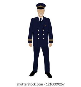 Confident pilot. Confident male pilot in uniform. Vector illustration. Profession pilot of aircraft. Man in uniform standing. Captain