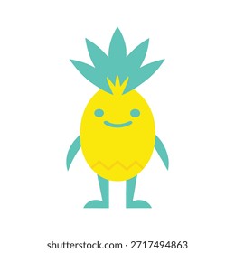 Personagem de abacaxi confiante de pé orgulhosamente neon amarelo vetor plano estilo ideal para temas de liderança branding mascotes e desenhos ousados
