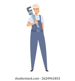 Confident plumber is holding a pipe wrench, ready to tackle any plumbing job