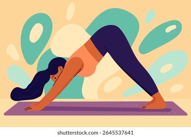 Confident plus size woman doing yoga at home – Downward dog pose (Adho Mukha Svanasana)