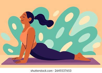 Confident plus size woman doing yoga at home – Cobra pose (Bhujangasana)