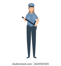 Confident policewoman standing holding baton, ensuring safety and security