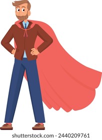 Confiado hombre poderoso con capa roja. Trabajador corporativo