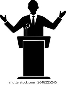 Confident Public Speaking Figure in Minimal Silhouette Style