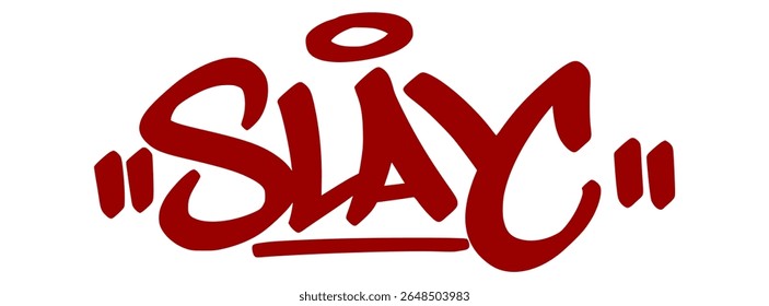 Confident red graffiti tag "Slay" with clean drip and transparent background. Slang for owning the moment or performing flawlessly.