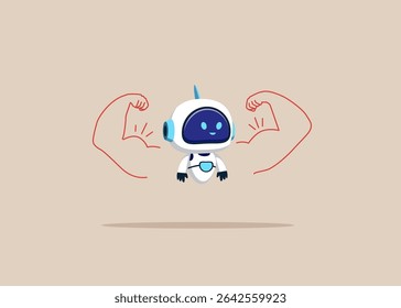 Confident robot, high esteem. Technology power. Flat vector illustration
