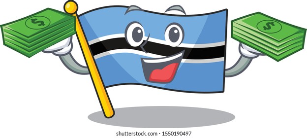 Confident smiley flag botswana character with money bag
