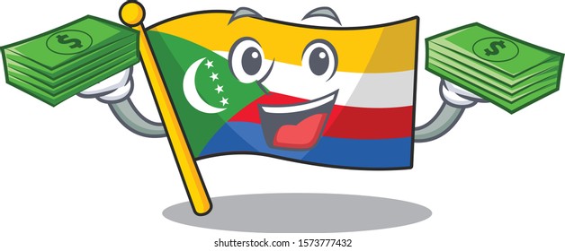 Confident smiley flag comoros character with money bag