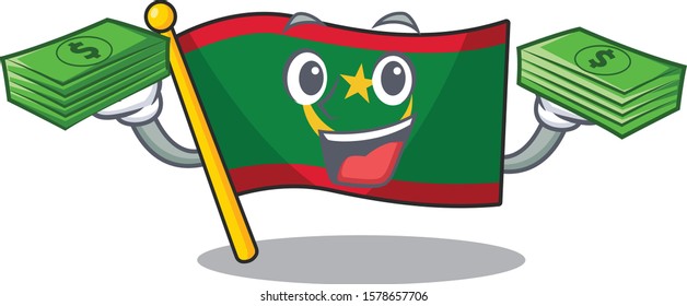 Confident smiley flag mauritania character with money bag