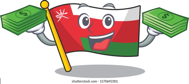 Confident smiley flag oman character with money bag