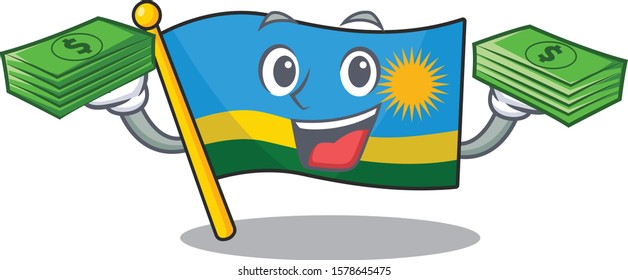 Confident smiley flag rwanda character with money bag