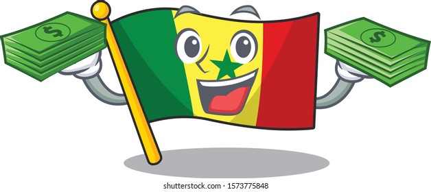 Confident smiley Flag Senegal character with money bag