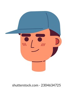 Confident smiling coach man wearing baseball cap semi flat vector character head. Baseball player. Courier. Editable cartoon avatar icon. Color spot illustration for web graphic design, animation