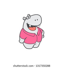 Confident Smiling Hippo in a Pink Shirt