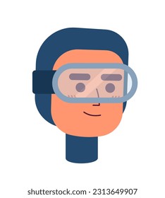 Confident smiling male scuba diver with head gear semi flat vector character head. Editable cartoon avatar icon. Face emotion. Colorful spot illustration for web graphic design, animation