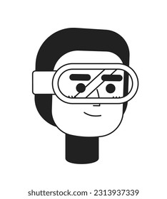 Confident smiling male scuba diver with head gear monochrome flat linear character head. Editable outline hand drawn human face icon. 2D cartoon spot vector avatar illustration for animation