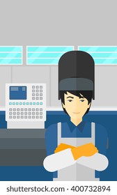 Confident smiling welder.