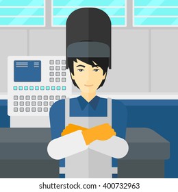 Confident smiling welder.