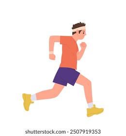 Confident sportsman cartoon character jogging for body building and healthy cardiovascular system