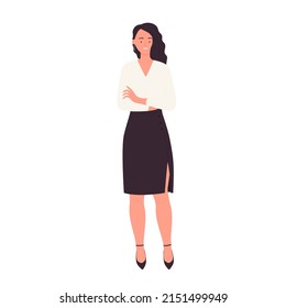 Confident standing business lady. Crossed arms manager posture vector illustration