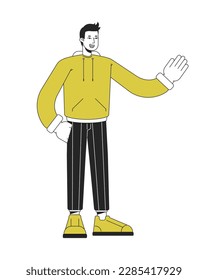 Confident stylish man waving hand flat linear duo color vector character. Editable figure. Full body person on white. Thin line duotone cartoon spot illustration for web graphic design and animation