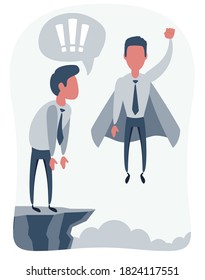 Confident superhero businessman rising up. Vector flat design illustration.
