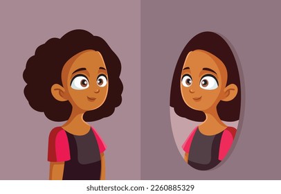 
Confident Teen Girl Looking in the Mirror Vector Cartoon Illustration  Happy young woman having high self esteem   respect for her body
